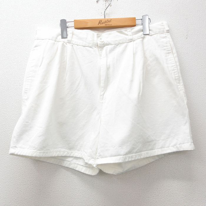 W34★古着 ショート パンツ ショーツ メンズ 90年代 90s コットン 白 ホワイト 25jun14 中古 ボトムス 短パン ショーパン ハーフ