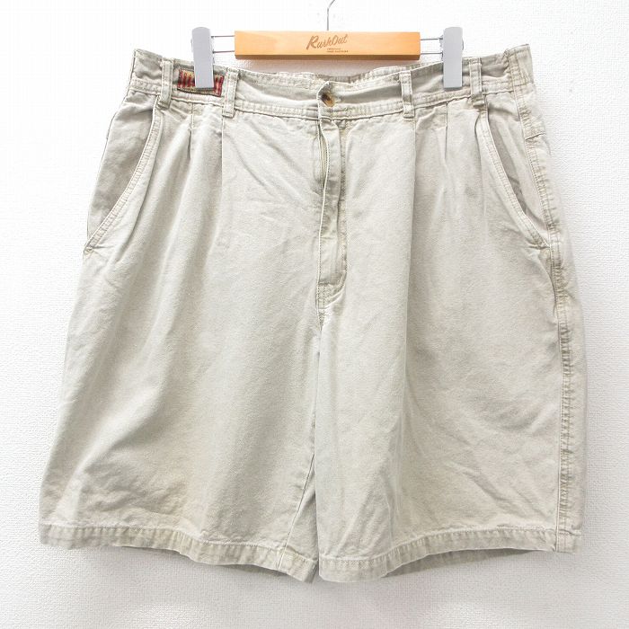 【50%OFF】W35★古着 ビューグルボーイ ショート パンツ ショーツ メンズ 90年代 90s ダック地 コットン ベージュ カーキ 25jun14 中古 ボトムス 短パン ショーパン ハーフ