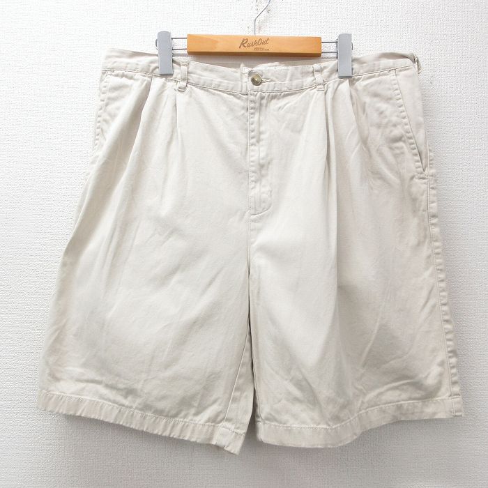 【20%OFF】W38★古着 ショート パンツ ショーツ メンズ コットン 薄ベージュ カーキ 25jun14 中古 ボトムス 短パン ショーパン ハーフ