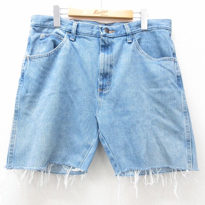 【20%OFF】W35★古着 ラスラー ショート パンツ ショーツ メンズ コットン 紺 ネイビー デニム 25jun14 中古 ボトムス 短パン ショーパン ハーフ