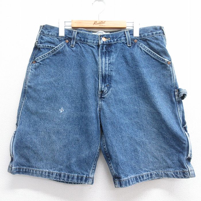 W36★古着 リーバイス Levis ショート ペインター パンツ ショーツ メンズ コットン 紺 ネイビー デニム 25jun14 中古 ボトムス 短パン ショーパン