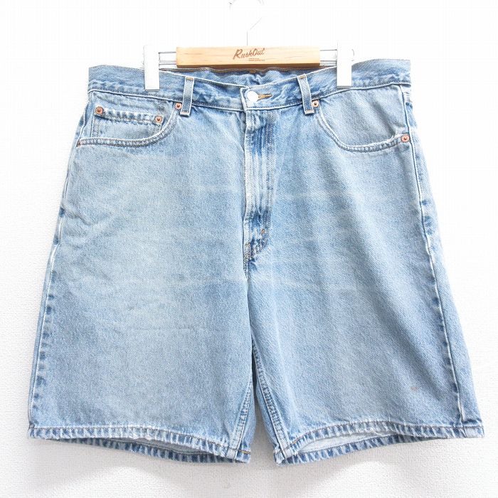 W36★古着 リーバイス Levis 550 ショート パンツ ショーツ メンズ ヒゲ コットン 紺 ネイビー デニム 25jun14 中古 ボトムス 短パン ショーパン ハーフ