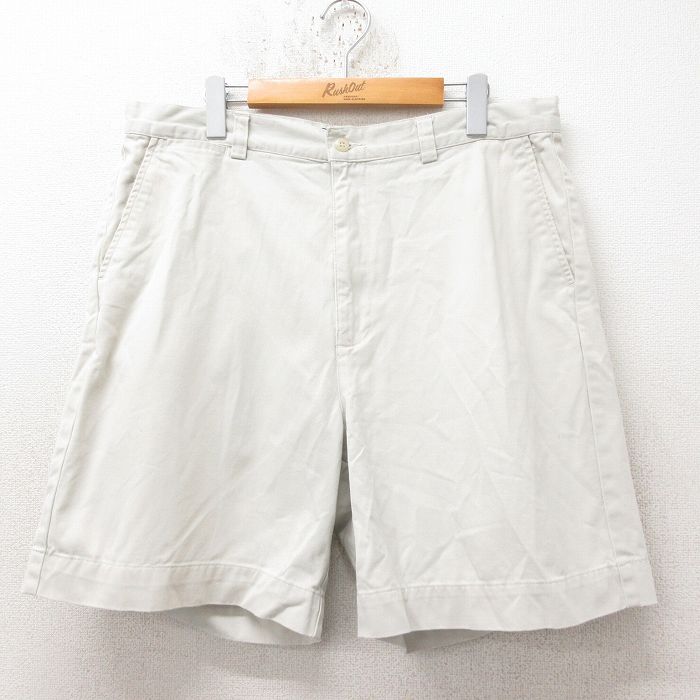 W35★古着 ラルフローレン Ralph Lauren ブランド ショート チノ パンツ チノパン ショーツ メンズ 90年代 90s PHILIP コットン 薄ベージュ カーキ 25jun14 中古 ボトムス 短パン ショーパン