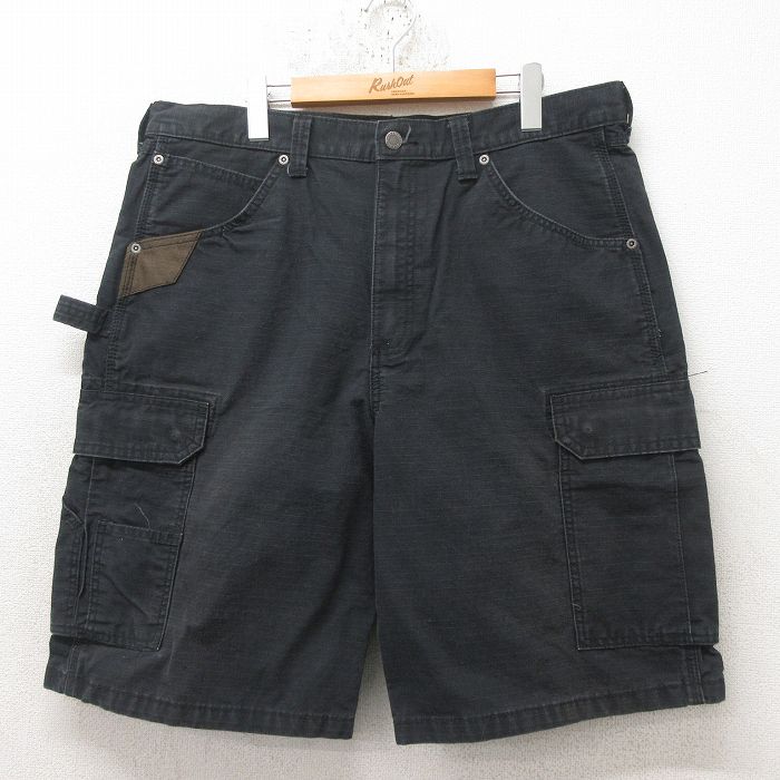 W38★古着 ラングラー Wrangler ショート ペインター カーゴ パンツ ショーツ メンズ リップストップ コットン 黒 ブラック 25jun14 中古 ボトムス 短パン ショーパン