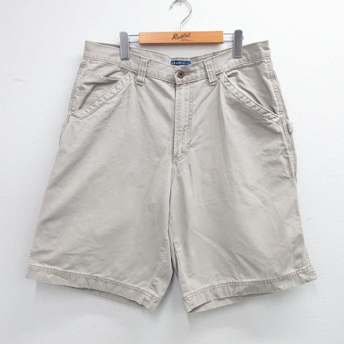 W36★古着 オールドネイビー OLD NAVY ショート ペインター パンツ ショーツ メンズ ダック地 コットン 薄ベージュ カーキ 25jun16 中古 ボトムス 短パン ショーパン
