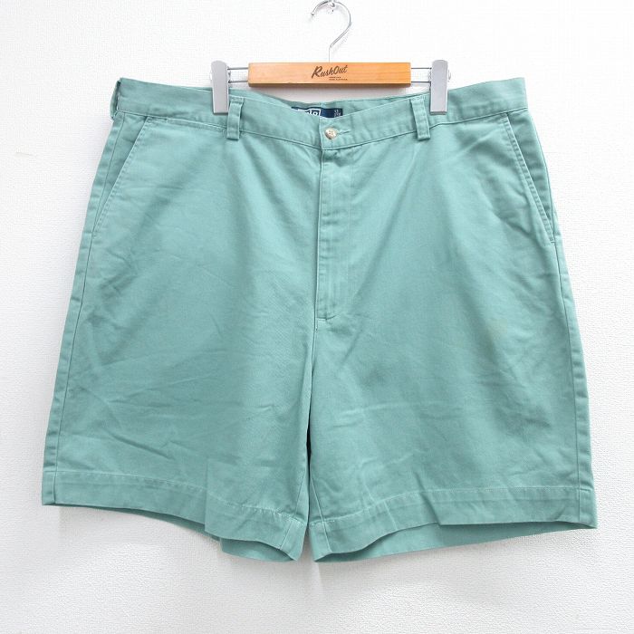 W40★古着 ラルフローレン Ralph Lauren ブランド ショート チノ パンツ ショーツ チノパン メンズ 90年代 90s PHILIP 大きいサイズ コットン 薄緑 グリーン 【spe】 25jun16 中古 ボトムス 短パン ショーパン