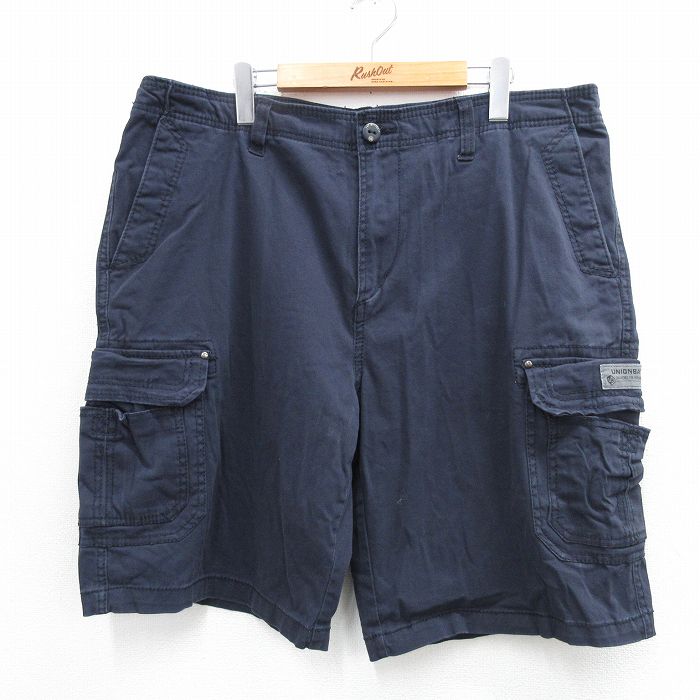 W42★古着 ユニオンベイ ショート カーゴ パンツ ショーツ メンズ 大きいサイズ 紺 ネイビー 25jun16 中古 ボトムス 短パン ショーパン