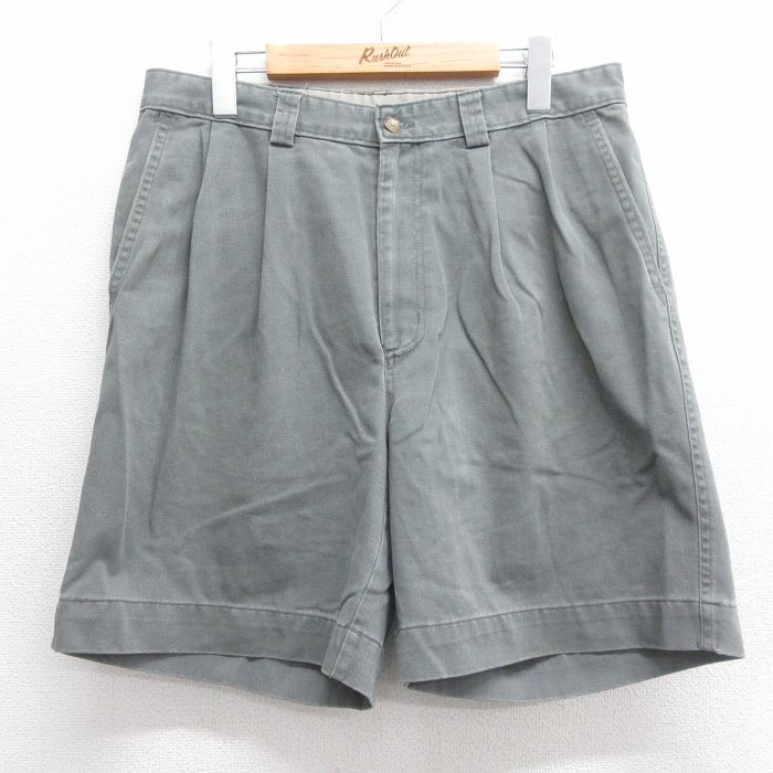 W32★古着 ショート パンツ ショーツ メンズ コットン グレー 25jun16 中古 ボトムス 短パン ショーパン ハーフ