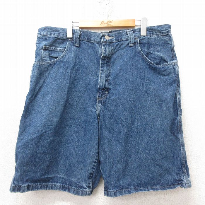 【50%OFF】W39★古着 ラングラー Wrangler ショート ペインター パンツ ショーツ メンズ コットン 紺 ネイビー デニム 25jun16 中古 ボトムス 短パン ショーパン