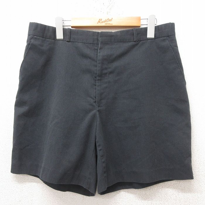 W34★古着 ショート スラックス パンツ ショーツ メンズ 80年代 80s カナダ製 黒 ブラック 25jun16 中古 ボトムス 短パン ショーパン