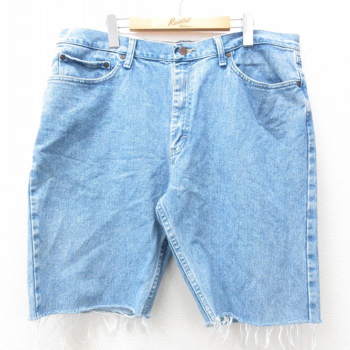 【20%OFF】W38★古着 ラングラー Wrangler ショート パンツ ショーツ メンズ コットン 紺 ネイビー デニム 25jun17 中古 ボトムス 短パン ショーパン ハーフ