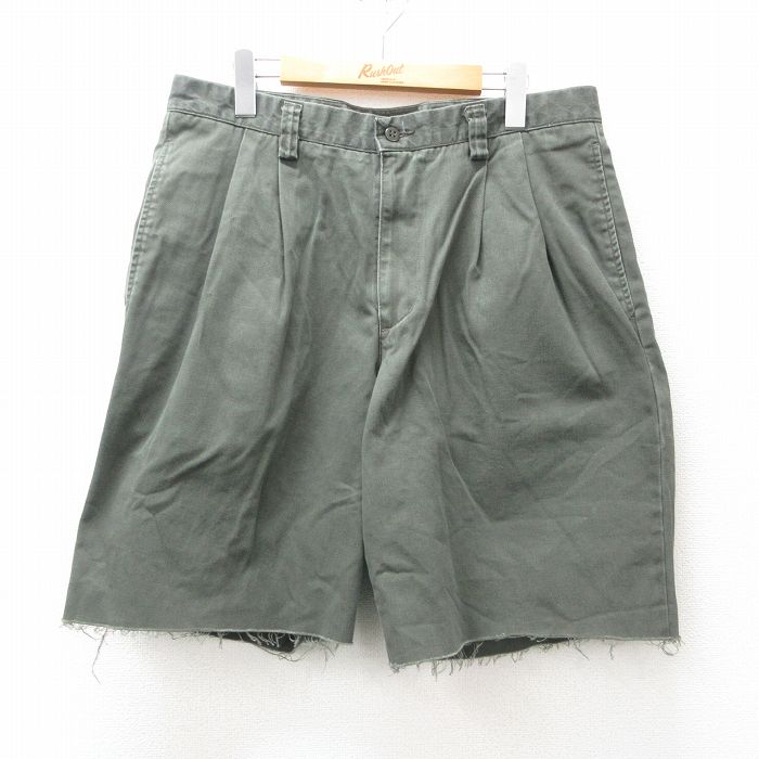 W34★古着 ドッカーズ ショート チノ パンツ ショーツ チノパン メンズ コットン 濃緑系 グリーン 25jun17 中古 ボトムス 短パン ショーパン