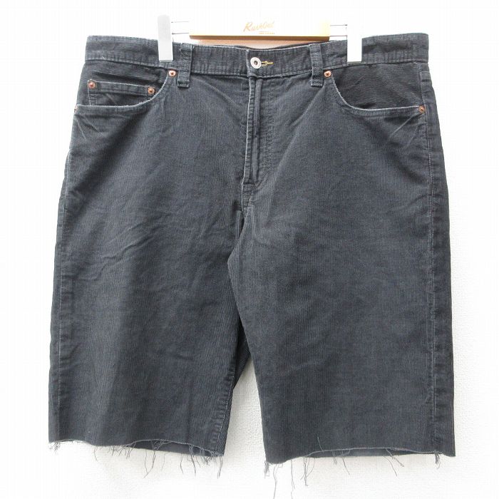 W37★古着 ラッキーブランド Lucky Brand ショート コーデュロイ パンツ ショーツ メンズ 90年代 90s コットン 黒 ブラック 25jun17 中古 ボトムス 短パン ショーパン
