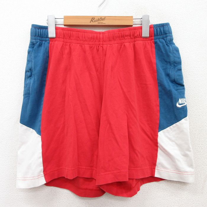 W34★古着 ナイキ NIKE ショート イージー パンツ ショーツ メンズ ワンポイントロゴ マルチカラー コットン 赤他 レッド 25jun17 中古 ボトムス 短パン ショーパン