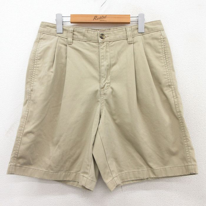 W34★古着 エディーバウアー ショート パンツ ショーツ メンズ コットン ベージュ カーキ 25jun17 中古 ボトムス 短パン ショーパン ハーフ