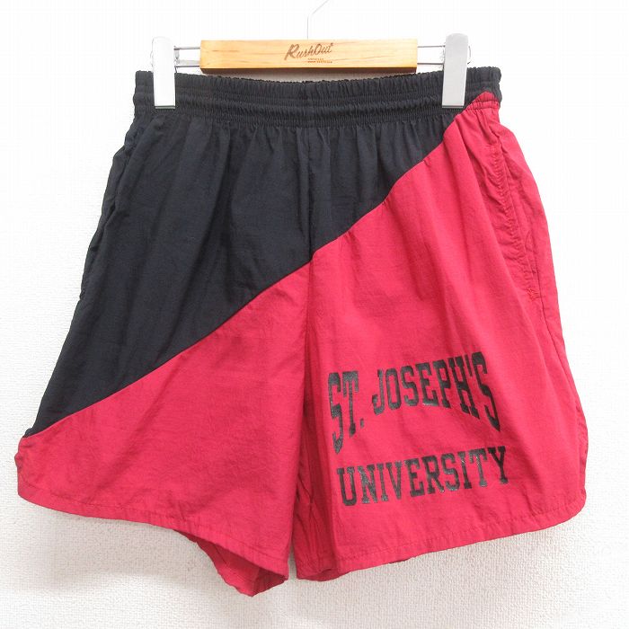 W31★古着 ショート トレーニング パンツ ショーツ メンズ 90年代 90s JOSEPHS ツートンカラー USA製 赤他 レッド 25jun17 中古 ボトムス 短パン ショーパン