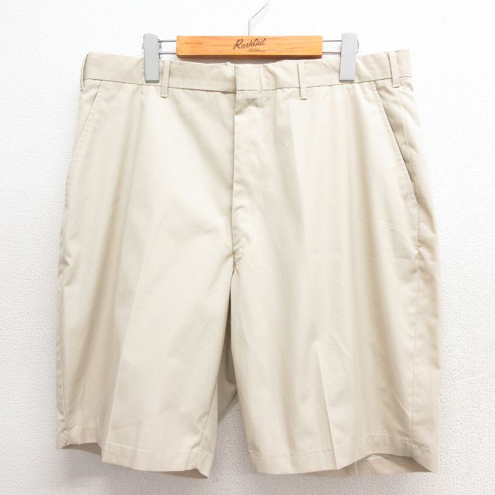 W35★古着 Kマート ショート スラックス パンツ ショーツ メンズ 80年代 80s 薄ベージュ カーキ 25jun17 中古 ボトムス 短パン ショーパン