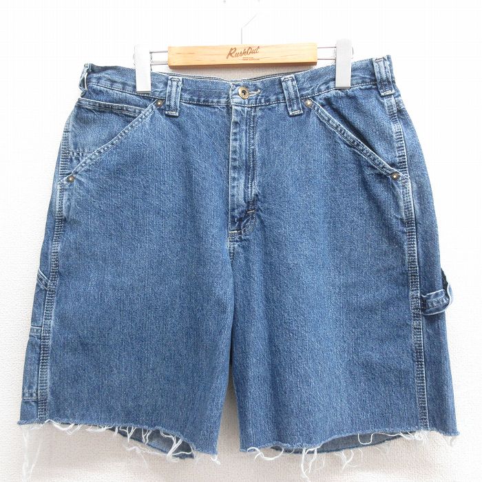 W33★古着 リー Lee ショート ペインター パンツ ショーツ メンズ コットン 紺 ネイビー デニム 25jun17 中古 ボトムス 短パン ショーパン