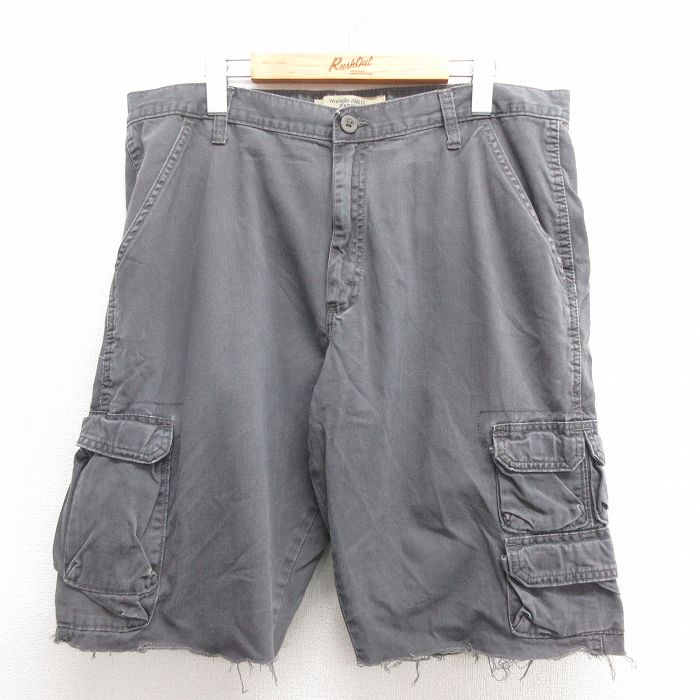 W36★古着 ラングラー Wrangler ショート カーゴ パンツ ショーツ メンズ コットン グレー 25jun17 中古 ボトムス 短パン ショーパン