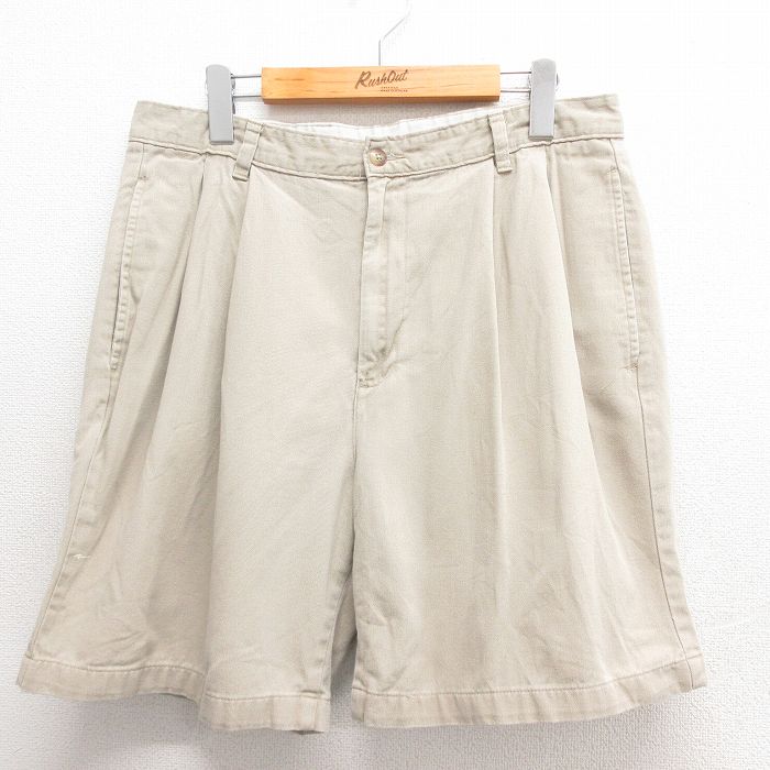 【20%OFF】W33★古着 ショート チノ パンツ チノパン ショーツ メンズ コットン 薄ベージュ カーキ 25jun17 中古 ボトムス 短パン ショーパン