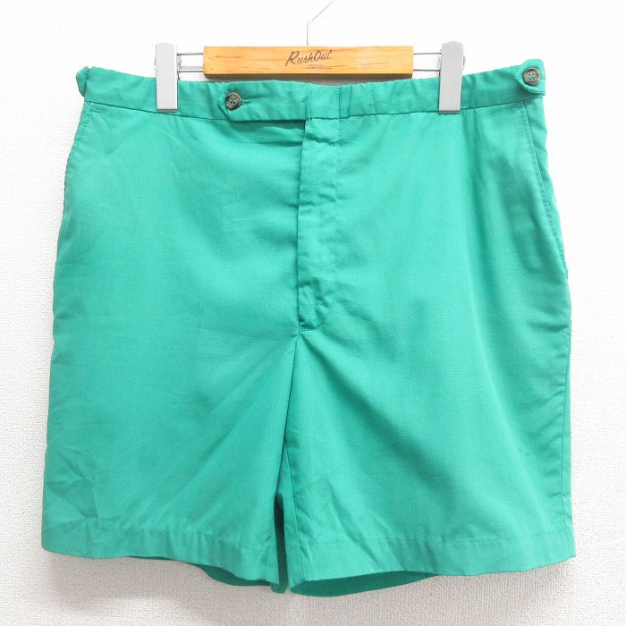 W34★古着 ショート スラックス パンツ ショーツ メンズ 80年代 80s 緑 グリーン 25jun17 中古 ボトムス 短パン ショーパン