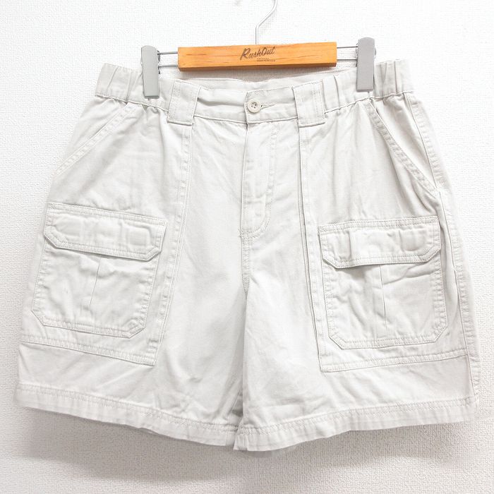 【50%OFF】W31★古着 ショート カーゴ パンツ ショーツ メンズ コットン 薄ベージュ カーキ 25jun17 中古 ボトムス 短パン ショーパン