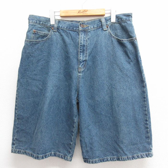 W36★古着 ショート パンツ ショーツ メンズ コットン 濃紺 ネイビー デニム 25jun17 中古 ボトムス 短パン ショーパン ハーフ