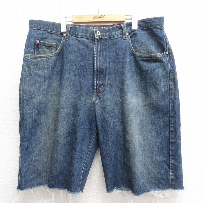 W39★古着 ゲス GUESS ショート パンツ ショーツ メンズ 00年代 00s 大きいサイズ コットン 濃紺 ネイビー デニム 25jun17 中古 ボトムス 短パン ショーパン ハーフ