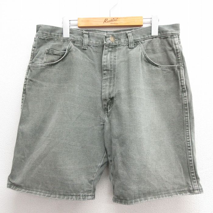 W34★古着 ラングラー Wrangler ショート パンツ ショーツ メンズ 90年代 90s コットン USA製 緑 グリーン デニム 【spe】 25jun17 中古 ボトムス 短パン ショーパン ハーフ