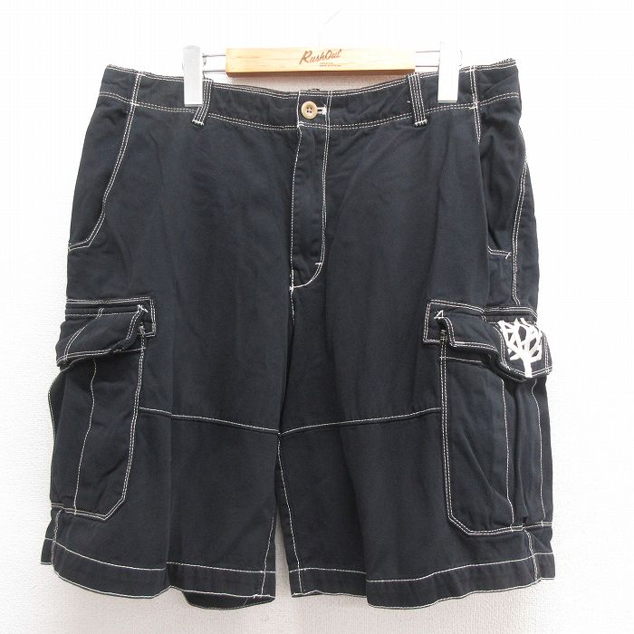 W34★古着 ティンバーランド ショート カーゴ パンツ ショーツ メンズ ワンポイントロゴ コットン 黒 ブラック 【spe】 25jun18 中古 ボトムス 短パン ショーパン