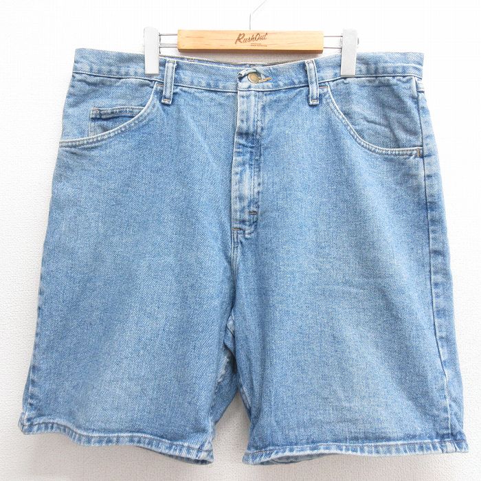 W38★古着 ラングラー Wrangler ショート パンツ ショーツ メンズ コットン 紺 ネイビー デニム 25jun18 中古 ボトムス 短パン ショーパン ハーフ