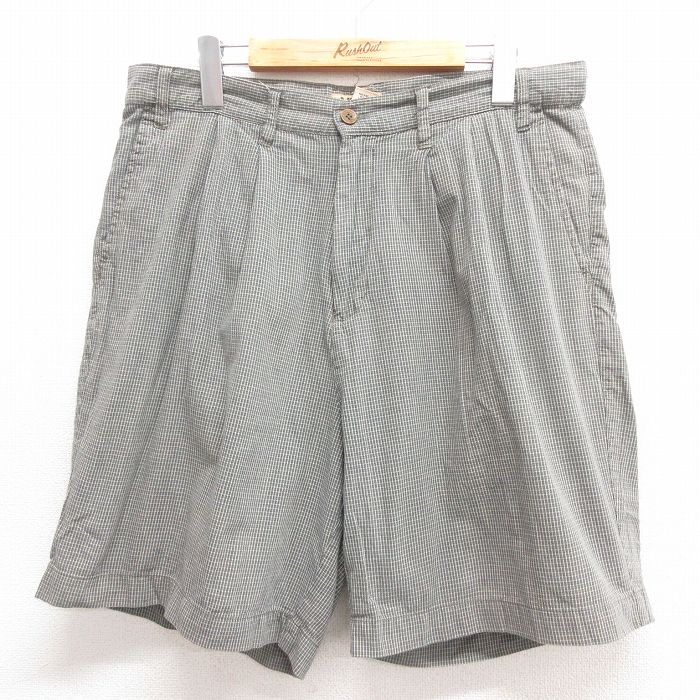 W34★古着 ショート パンツ ショーツ メンズ 00年代 00s コットン グレー チェック 25jun18 中古 ボトムス 短パン ショーパン ハーフ