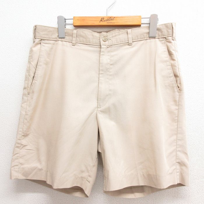 W34★古着 HAGGAR ショート パンツ ショーツ メンズ 90年代 90s 薄ベージュ カーキ 25jun18 中古 ボトムス 短パン ショーパン ハーフ