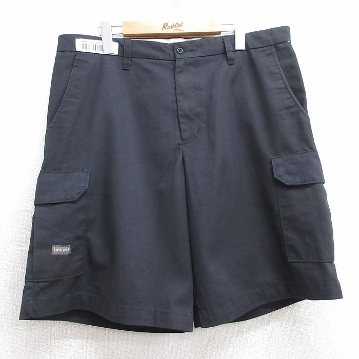 W36★古着 ショート カーゴ ワーク パンツ ショーツ メンズ 黒 ブラック 25jun18 中古 ボトムス 短パン ショーパン