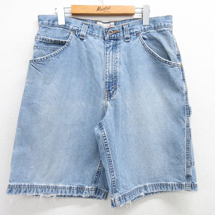 W34★古着 FADED GLORY ショート ペインター パンツ ショーツ メンズ コットン 薄紺 ネイビー デニム 25jun19 中古 ボトムス 短パン ショーパン