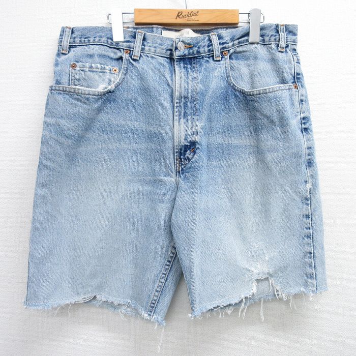 W38★古着 ギャップ GAP ショート パンツ ショーツ メンズ 00年代 00s ヒゲ コットン 紺 ネイビー デニム 25jun19 中古 ボトムス 短パン ショーパン ハーフ