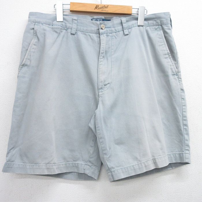 W36★古着 ラルフローレン Ralph Lauren ブランド ショート チノ パンツ チノパン ショーツ メンズ 90年代 90s PROSPECT コットン 薄紺 ネイビー デニム 25jun19 中古 ボトムス 短パン ショーパン