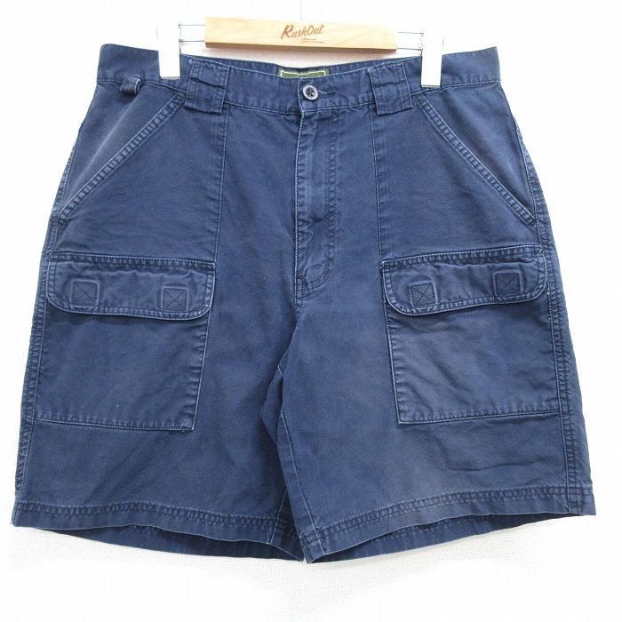 W34★古着 エディーバウアー ショート ブッシュ パンツ ショーツ メンズ コットン 紺 ネイビー 25jun19 中古 ボトムス 短パン ショーパン