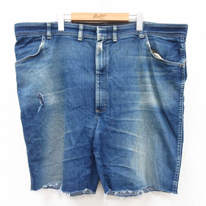 【20%OFF】W48★古着 ラングラー Wrangler ショート パンツ ショーツ メンズ 90年代 90s ヒゲ 大きいサイズ USA製 紺 ネイビー デニム 25jun18 中古 ボトムス 短パン ショーパン ハーフ