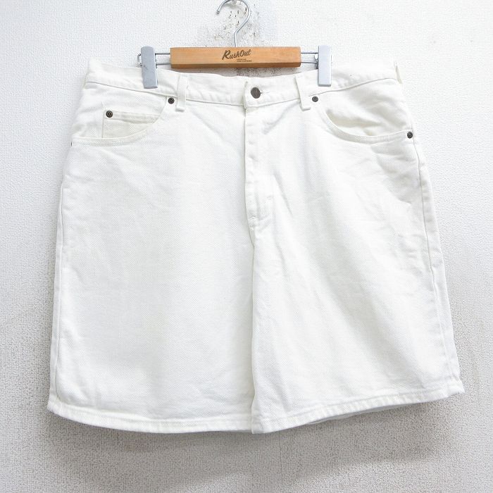 W38★古着 ショート パンツ ショーツ メンズ 90年代 90s USA製 白 ホワイト デニム 25jun19 中古 ボトムス 短パン ショーパン ハーフ