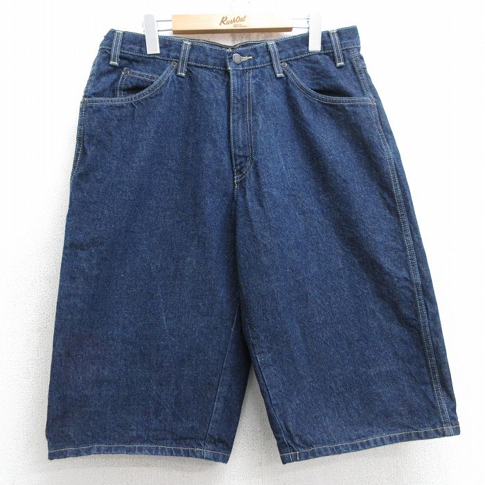 W36★古着 ディッキーズ Dickies ハーフ ペインター パンツ ショーツ メンズ コットン 濃紺 ネイビー デニムanam1921 【spe】 25jun19 中古 ボトムス 短パン ショーパン