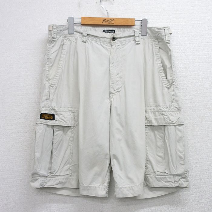 W37★古着 ラルフローレン Ralph Lauren ポロジーンズ ブランド ショート カーゴ パンツ ショーツ メンズ 00年代 00s コットン 薄ベージュ系 カーキ 【spe】 25jun21 中古 ボトムス 短パン ショーパン