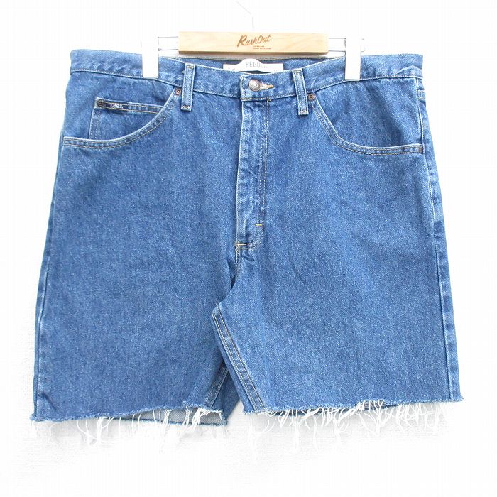 W38★古着 リー Lee ショート パンツ ショーツ メンズ コットン 紺 ネイビー デニム 25jun21 中古 ボトムス 短パン ショーパン ハーフ
