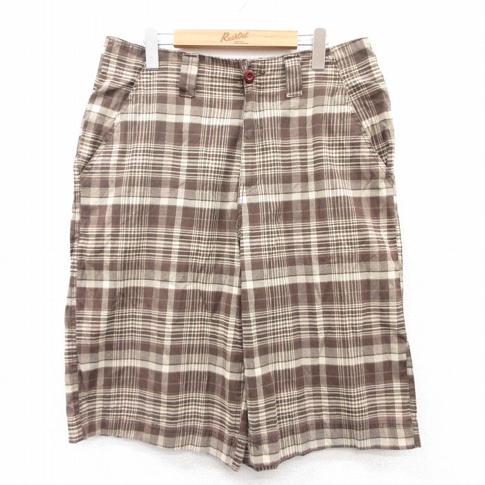 W36★古着 ビューグルボーイ ショート パンツ ショーツ メンズ 茶他 ブラウン チェック 25jun23 中古 ボトムス 短パン ショーパン ハーフ