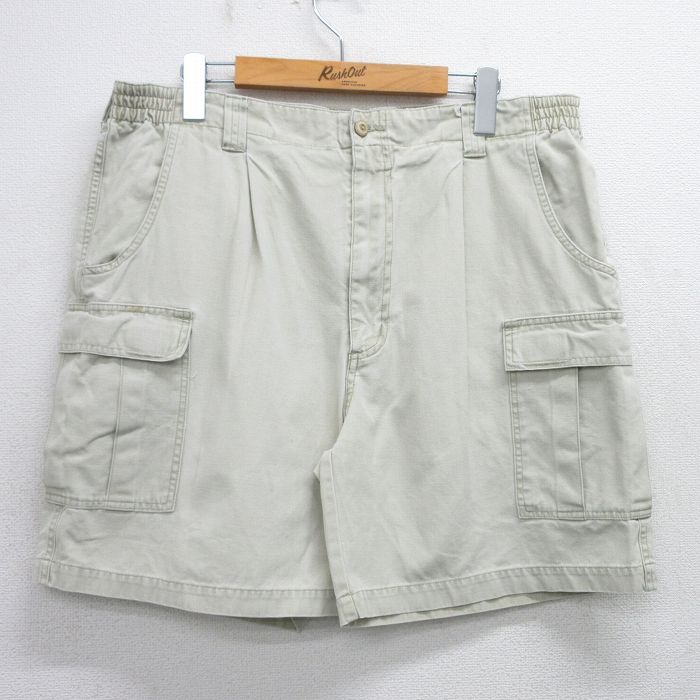 W36★古着 ショート カーゴ パンツ ショーツ メンズ ダック地 コットン 薄ベージュ カーキ 25jun23 中古 ボトムス 短パン ショーパン