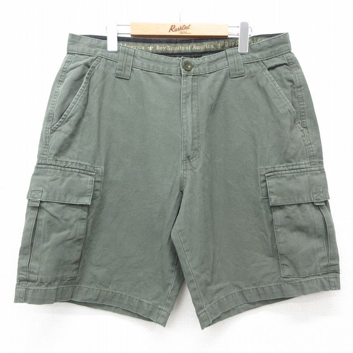 W36★古着 ショート ボーイスカウト カーゴ パンツ ショーツ メンズ コットン 緑 グリーン 25jun23 中古 ボトムス 短パン ショーパン