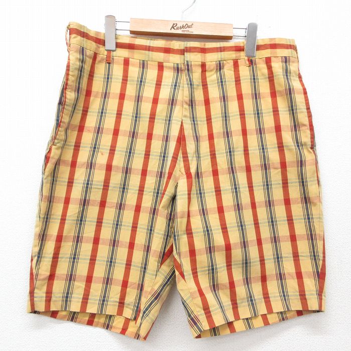 W38★古着 ペニーズ ショート パンツ ショーツ メンズ 80年代 80s 黄他 イエロー チェック 【spe】 25jun23 中古 ボトムス 短パン ショーパン ハーフ