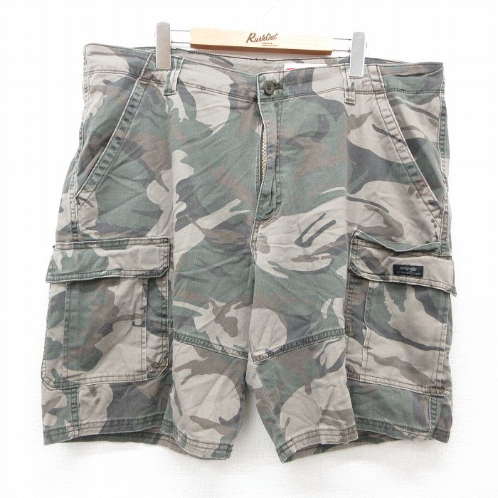 W40★古着 ラングラー Wrangler ショート カーゴ パンツ ショーツ メンズ 大きいサイズ 緑 グリーン 迷彩 25jun23 中古 ボトムス 短パン ショーパン