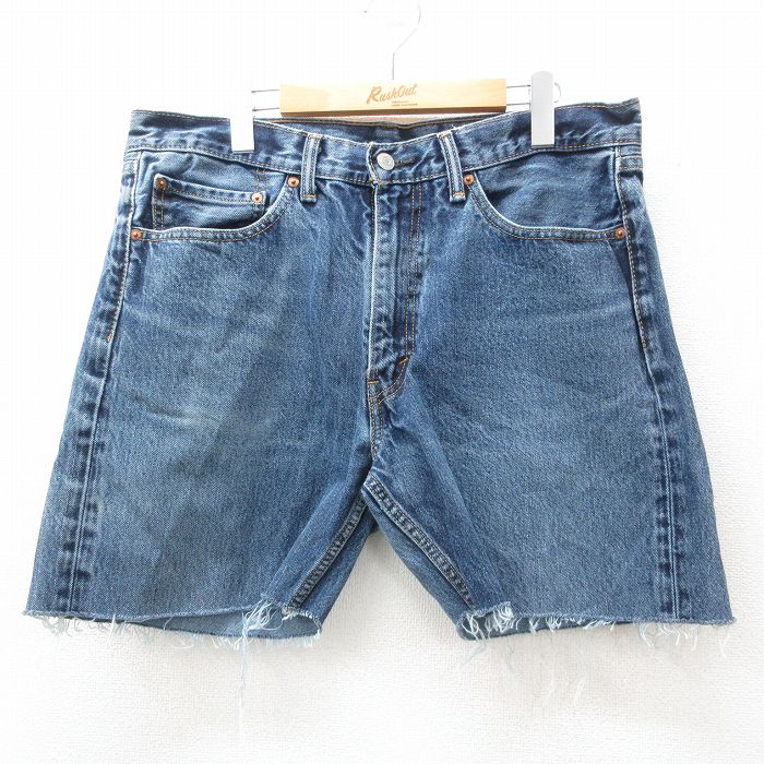 【50%OFF】W36★古着 リーバイス Levis 505 ショート パンツ ショーツ メンズ コットン 紺 ネイビー デニム 25jun23 中古 ボトムス 短パン ショーパン ハーフ