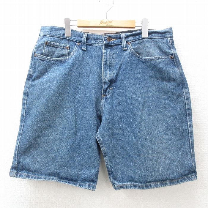 W36★古着 ラングラー Wrangler ショート パンツ ショーツ メンズ コットン 紺 ネイビー デニム 25jun23 中古 ボトムス 短パン ショーパン ハーフ